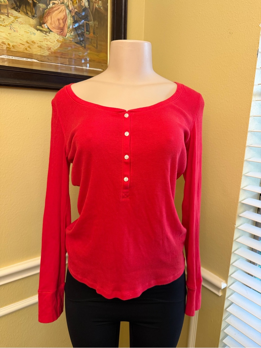 Victoria's Secret Red Long-Sleeve Henley Pullover